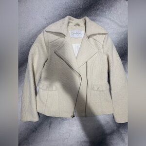 Jessica Simpson Cream Beige Textured Biker Zip Jacket Coat Small S‎